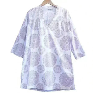 🌈 6/$60, Kiyomi House Dress, White/Lavendar, 3/4 Sleeve, Flower Print, Large